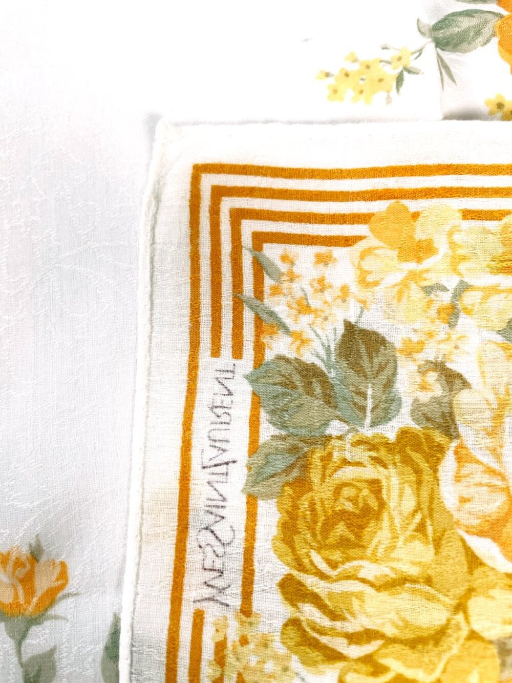 Vintage Yves Saint Laurent Cotton Floral Scarf – Rolled Hem - Picture 3 of 9